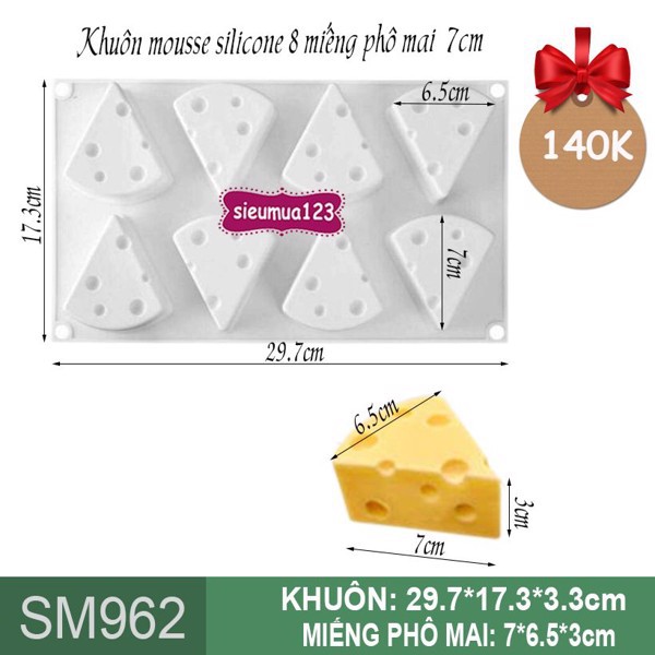 Khuôn silicon làm bánh, thach 8 miếng phomai 7cm