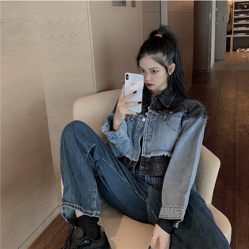 Áo khoác Denim dáng rộng thời trang mùa đông cá tính cho nữ