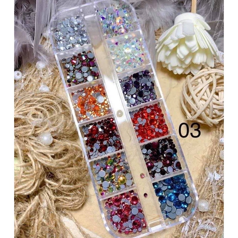 Đá Nail 12 ô chân lưới xịn siêu sáng bền