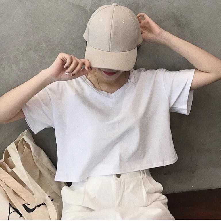 [Hàng Cao Cấp] Áo Croptop Cộc Tay Cổ Tim/Áo Phông Trơn Cotton Thun Cao Cấp Co Dãn 4 Chiều | BigBuy360 - bigbuy360.vn