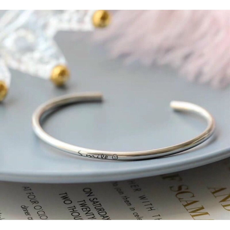 Vòng tay trơn đơn giản cá tính bạc chuẩn 99 bóng đẹp chữ smile