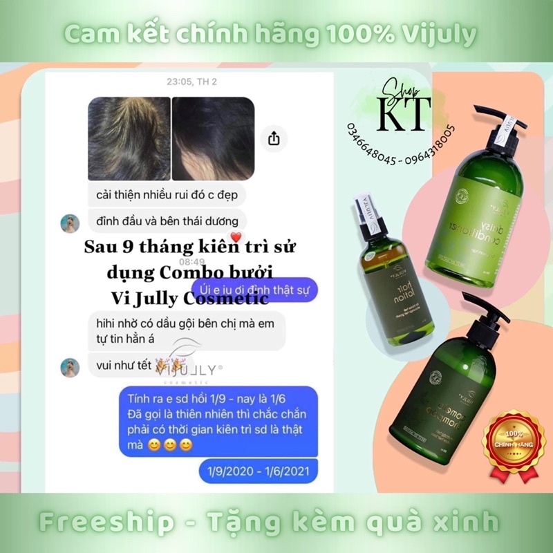 VIJJULY COMBO 3 CHAI GỘI XỊT XẢ TINH DẦU BƯỞI XẢ DỪA HOA CÚC Kích mọc tóc làm dài và dày tóc ngăn ngừa rụng tóc