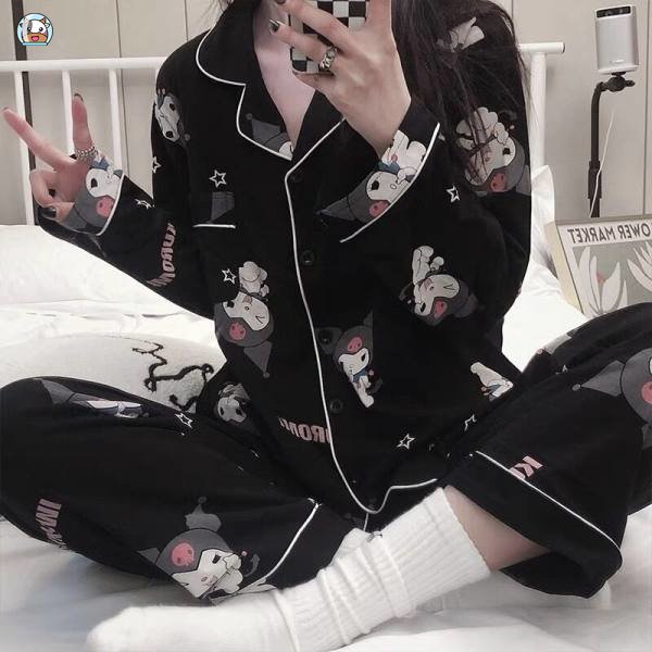 Bộ Đồ Ngủ Tay Dài Dáng Rộng Màu Tím Dễ Thương Thời Trang Xuân Thu Phong Cách Hàn Quốc Cho Nữ