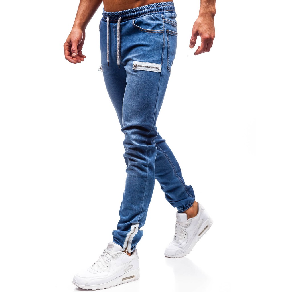 Quần Jeans Nam Dài Lưng Thun Co Dãn Thời Trang Đen