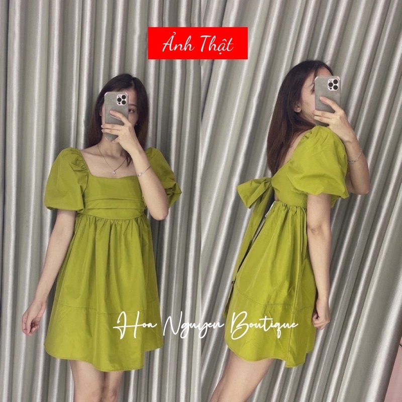 VÁY BABYDOLL XANH NÕN CHUỐI NƠ SAU TAY BỒNG SIÊU XINH