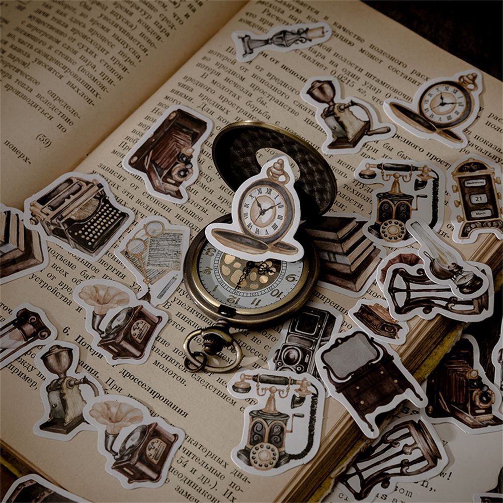 Hộp 46 chiếc sticker RETRO NÂU CỔ ĐIỂN vintage cực mê trang trí sổ bullet journal