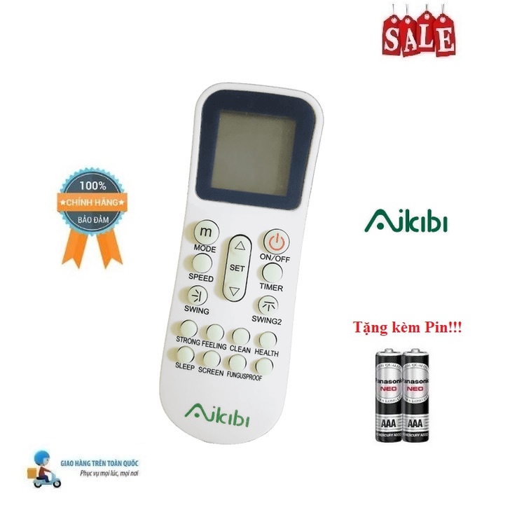 Remote Điều khiển điều hòa máy lạnh Aikibi có đèn màn- Hàng mới chính hãng 100% Tặng kèm Pin