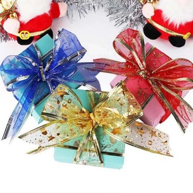 Cuộn dây ruy băng họa tiết ngôi sao 5 cánh trang trí cây thông noel nhiều màu dài 2m