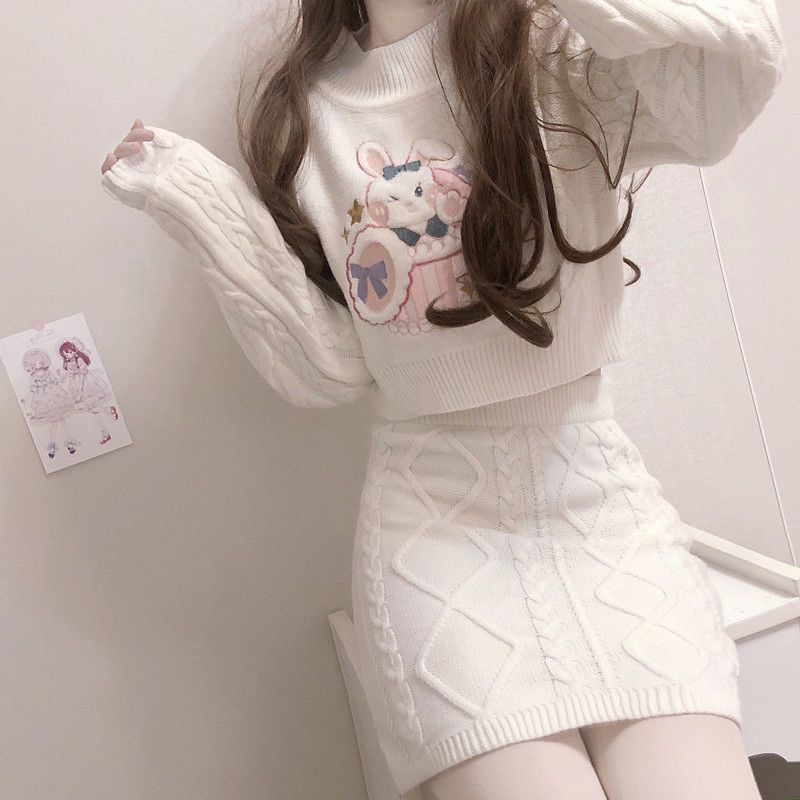 Bộ Áo Sweater + Chân Váy Lưng Cao Xinh Xắn Dành Cho Nữ  tao bao