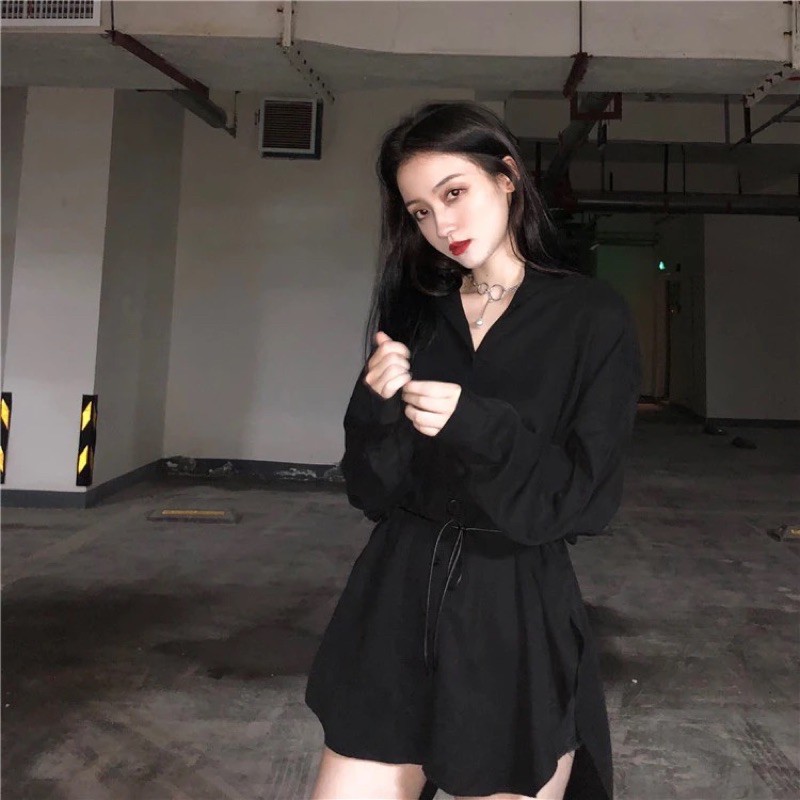 (Sẵn đai 1 dây)⚡Váy sơ mi, đầm sơ mi nữ có đai quyến rũ cá tính - 3 ảnh khách mặc thật cuối | BigBuy360 - bigbuy360.vn
