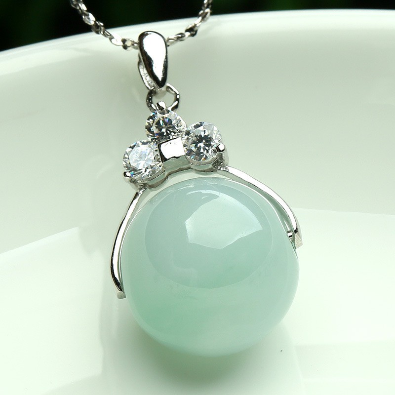 Tự nhiên Jadeite A Mặt dây chuyền Hạt tròn Vòng cổ bạc Của phụ nữ Cửa hàng