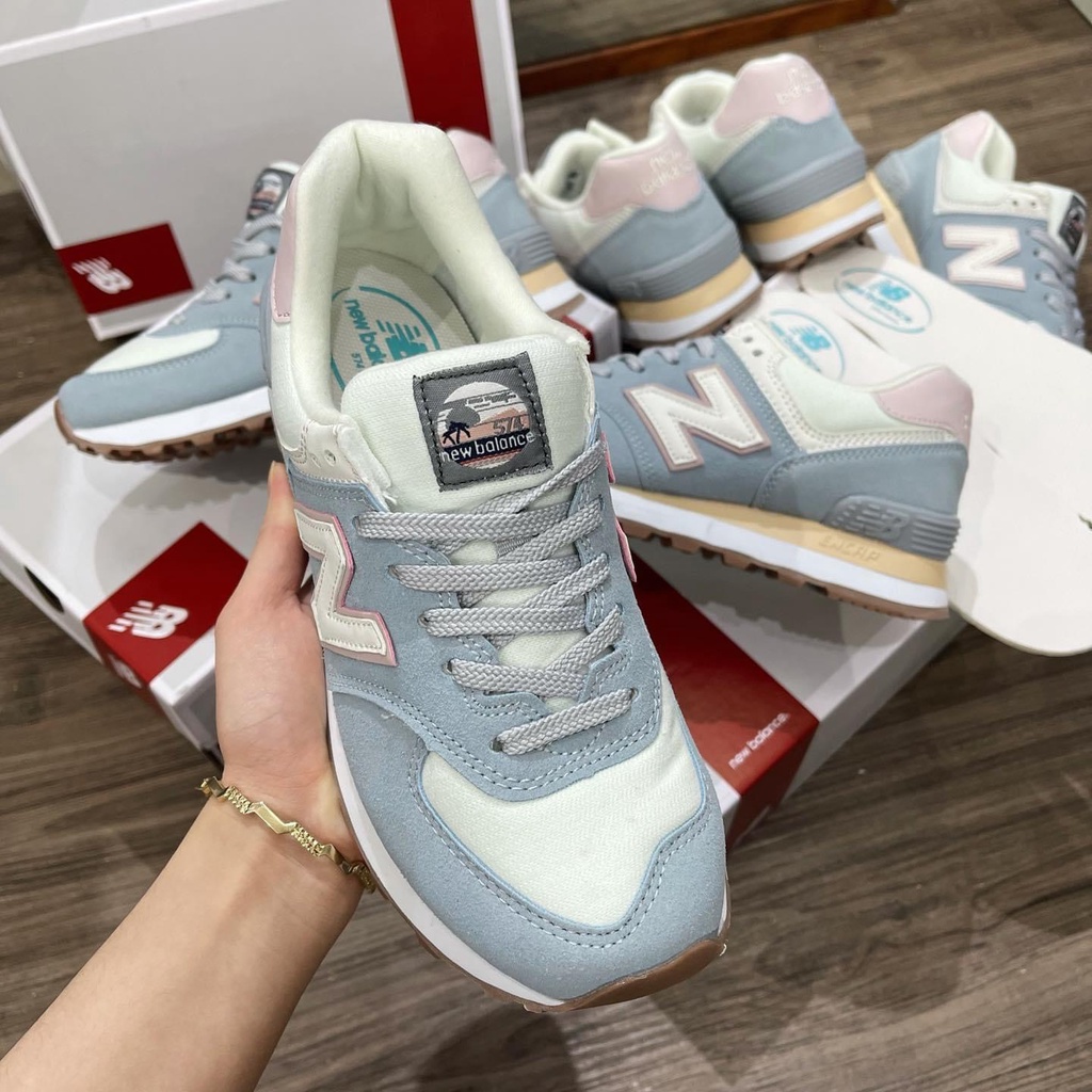 Giày Thể Thao Nữ Kiên Nebalen 574 Xám Chữ N Trắng Hồng