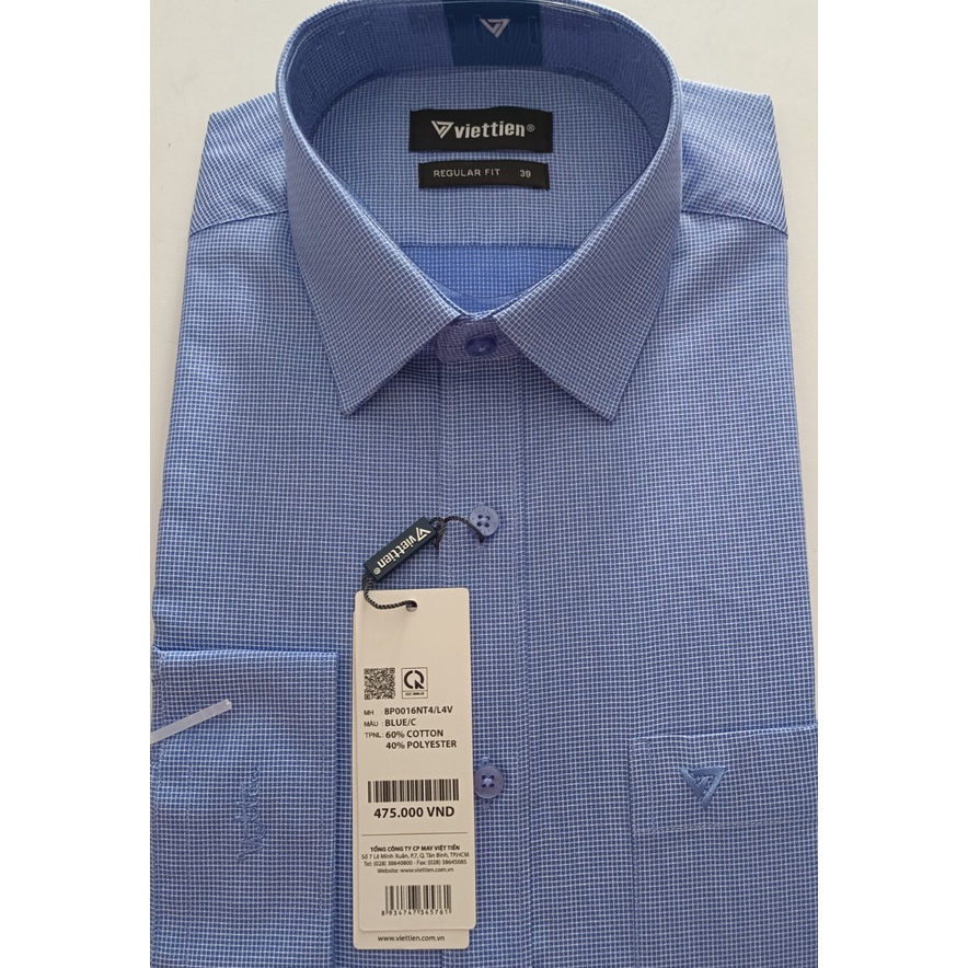 Viettien- Áo sơ mi nam Việt Tiến dài tay Mã 8P0016NT4/L4V thanh lịch, sang trọng từ sợi Cotton