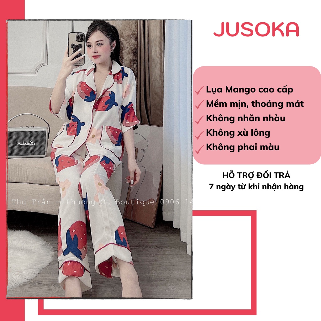 Đồ bộ nữ mặc nhà lụa ngủ pijama tay ngắn quần dài cánh dơi mango cao cấp JUSOKA