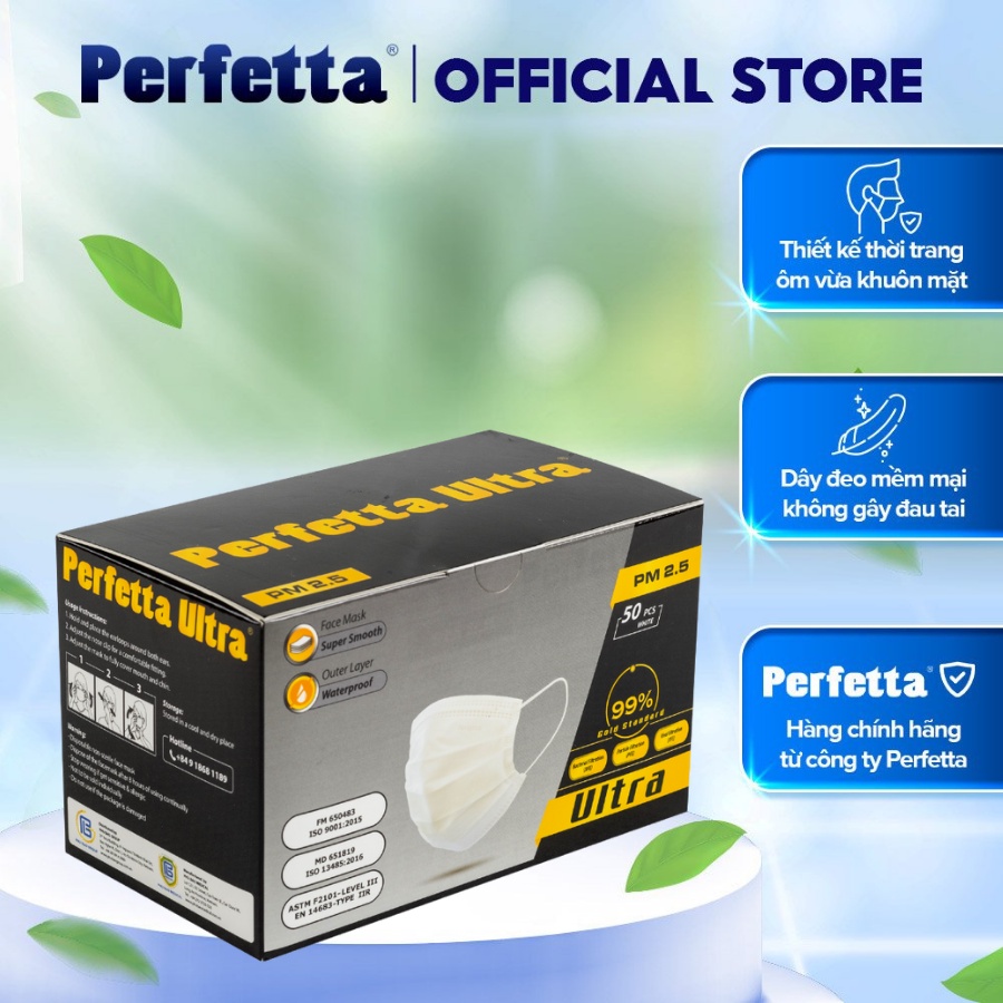 3 hộp Khẩu trang Ultra màu trắng  đóng gói riêng từng cái