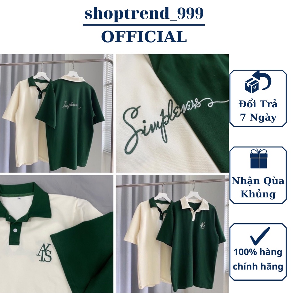 Áo Thun Polo Form Rộng Có Cổ Chất Cá Sấu Nam Nữ Đẹp Xanh Trắng Thêu Chữ ATYS Áo Phông Unisex Oversize Ulzzang Hàn Quốc