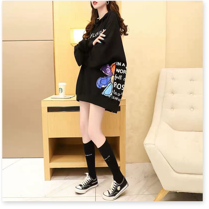 ÁO HOODIE NỮ PHỐI HOA EO PHỦ MÔNG Y HÌNH