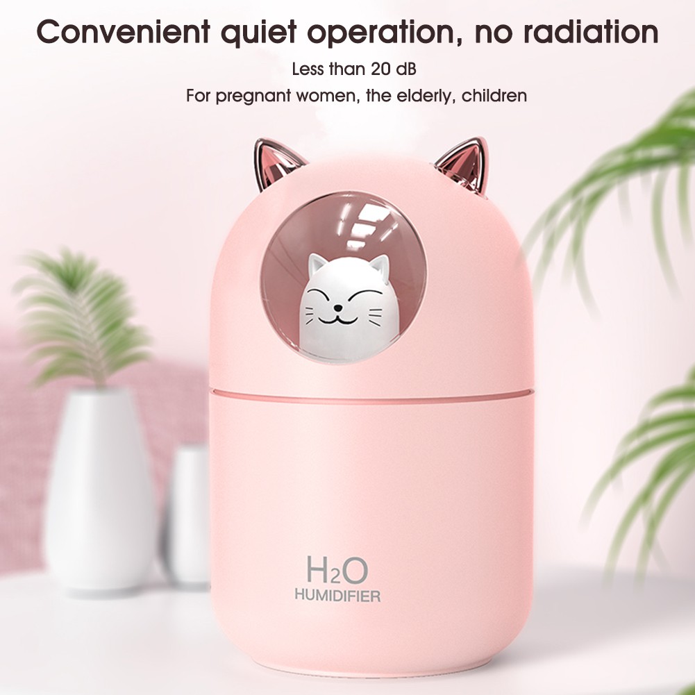 [Free Ship]Mini USB Humidifier Cute Cat with Colorful Lights 300ml Water Tank 4-8H Quiet Operation for HomeTắt tiếng