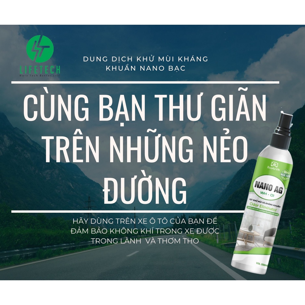 Chai xịt khử mùi khử khuẩn Nano Bạc 250 ml- EcoAirVN- LifetechStore