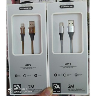 Cáp sạc sendem m12/m12s - dây dù dài 2m, cáp cao cấp cho iphone/android