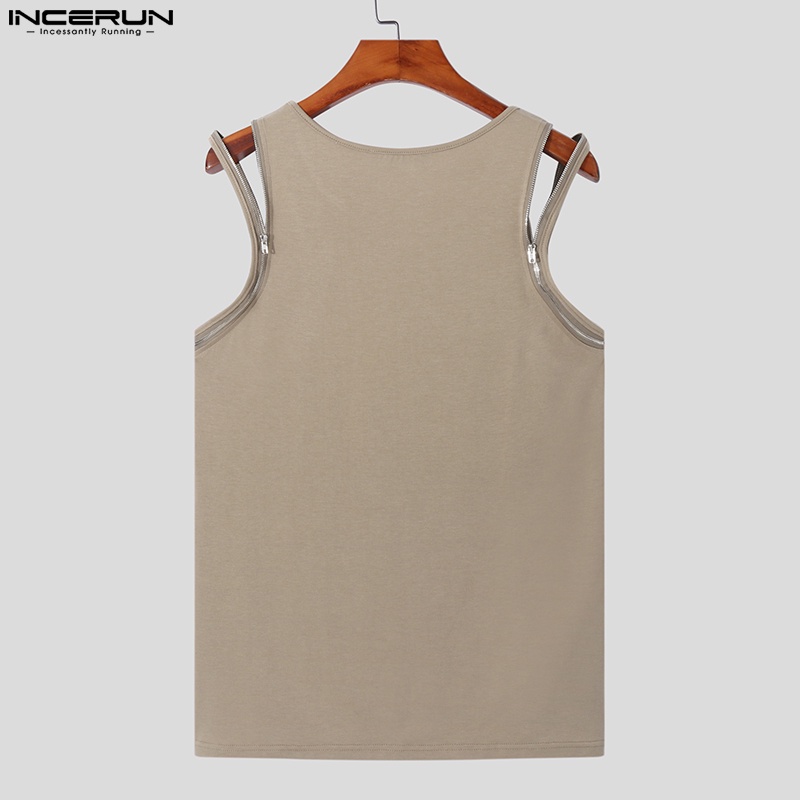 Áo ba lỗ INCERUN cho nam có khóa kéo 3 màu sắc thời trang