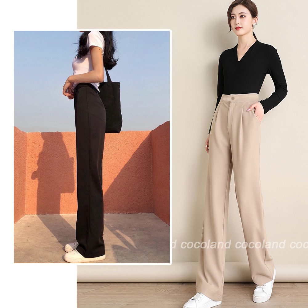 Quần culottes rộng cạp cao khoá trước 1 khuy- Quần ống rộng lưng cao khóa sườn dáng dài vải tuyết mưa vitex nhiều màu