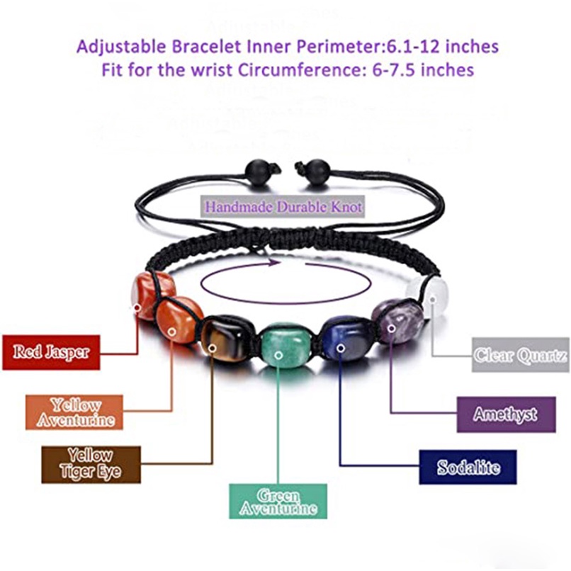 1 Pc Adjustable Natural Stone Reiki Healing Crystal 7 Chakra Yoga Braided Bracelet