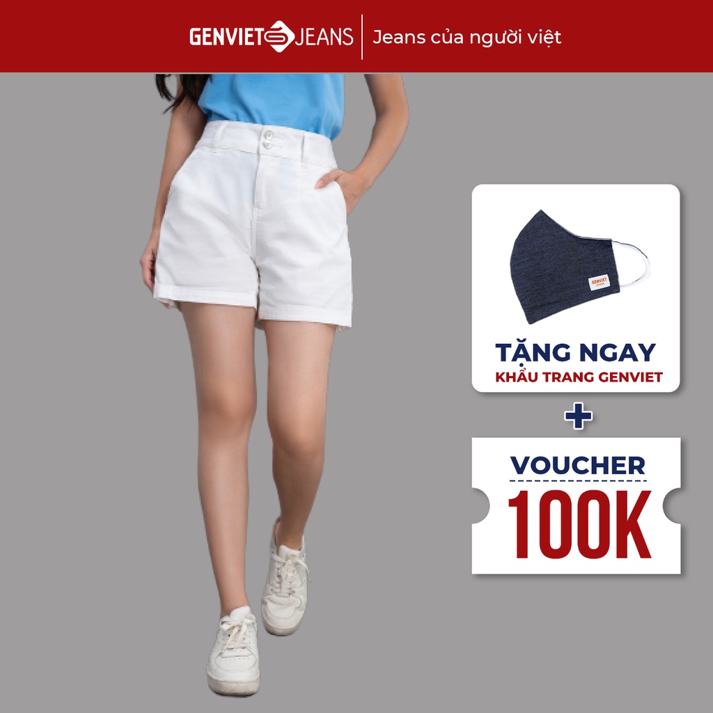 Quần Short Kaki Nữ Cạp Cao GENVIET Dáng Đùi Lưng Cao DQ424K2240