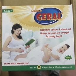 Calcium Geral bổ sung calci, vitamin D, giúp trẻ hết còi xương, tăng chiều cao, ngừa loãng xương (hộp 20 ống)