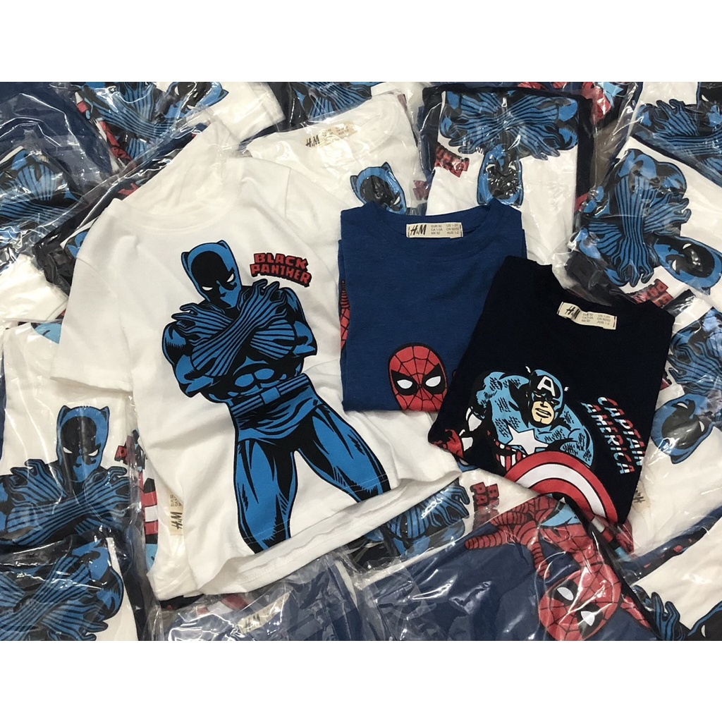 Áo thun cộc tay bé trai - Set 3 áo cotton cộc tay Marvel HM cho bé trai size 2-10t