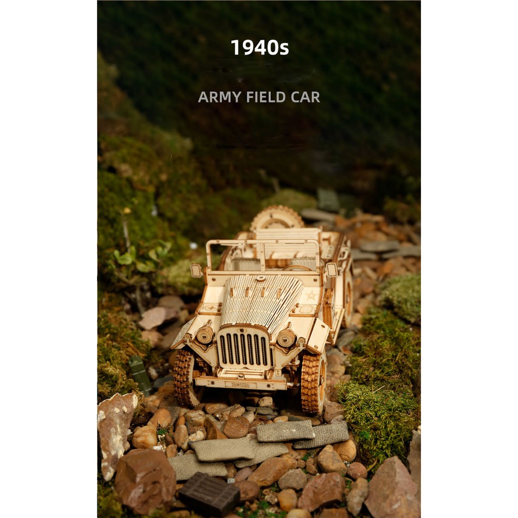 Đồ chơi lắp ráp bằng gỗ 3D DIY Mô hình xe JEEP ARMY FIELD CAR - Robotime - Quà tặng sinh nhật giáng sinh tự làm bằng gỗ