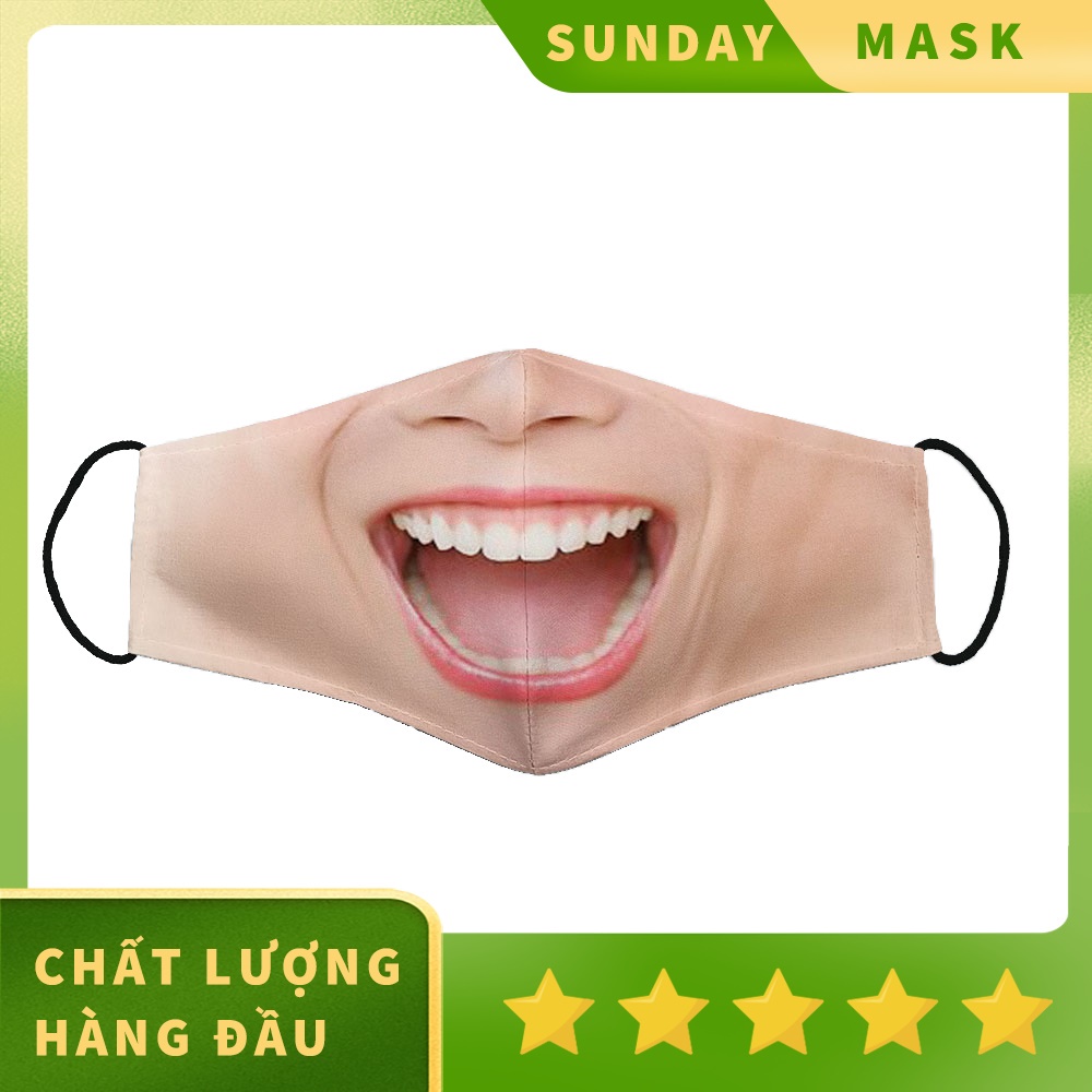 Khẩu Trang Vải Xuất Khẩu In Hình Mặt Nữ_004 SUNDAY Chất Liệu Polyester Cotton 100%, Chống Bụi In Họa Tiết 3D Thời Trang