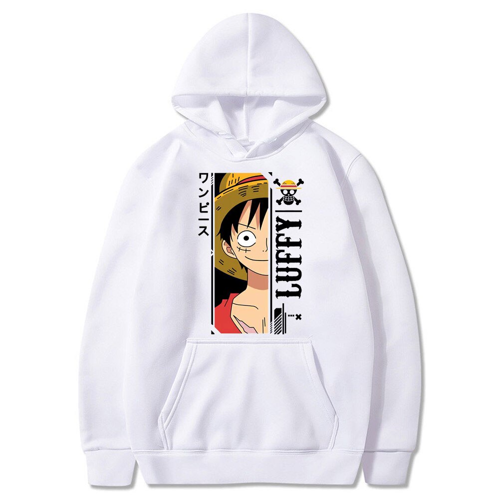 Áo hoodie chui đầu tay dài dáng rộng lót nhung in hình nhân vật One Piece Luffy thời trang cho nam cặp đôi