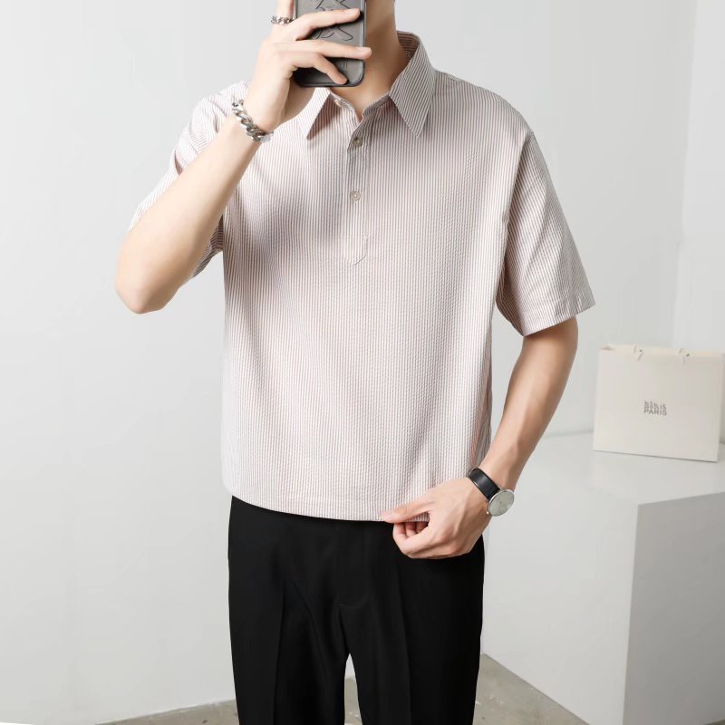 Áo Thun polo Kẻ Sọc Dáng Rộng Ngắn Tay Thời Trang Mùa Hè Hàn Quốc Dành Cho Nam M-2XL 3 Màu Cá Tính