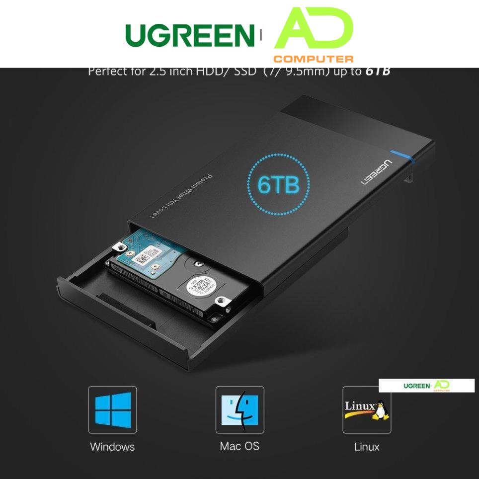 Hộp đựng ổ cứng 2.5 inch SSD, HDD hỗ trợ 6TB,chuẩn SATA UGREEN US221 vỏ nhựa ABS - Hàng phân phối chính hãng