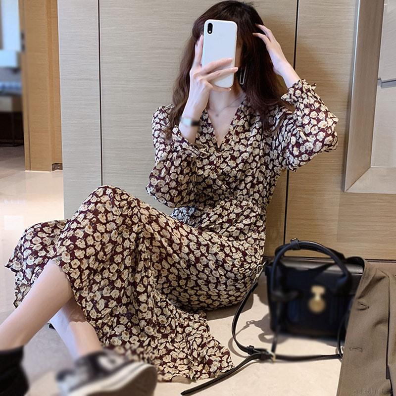 Đầm vải voan tay dài eo ôm thời trang thu hè xinh xắn dành cho bạn gái