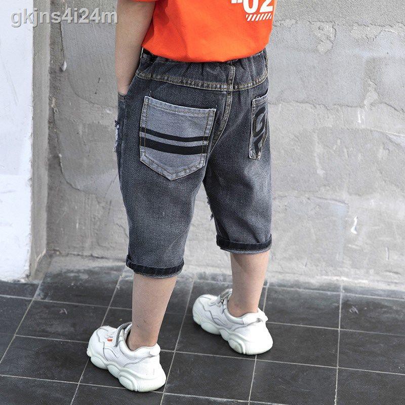 quần short denim bé trai, quần cắt may trẻ em, quần áo trẻ em mùa hè, phong cách Hàn Quốc mới, quần short học sinh cấp 2
