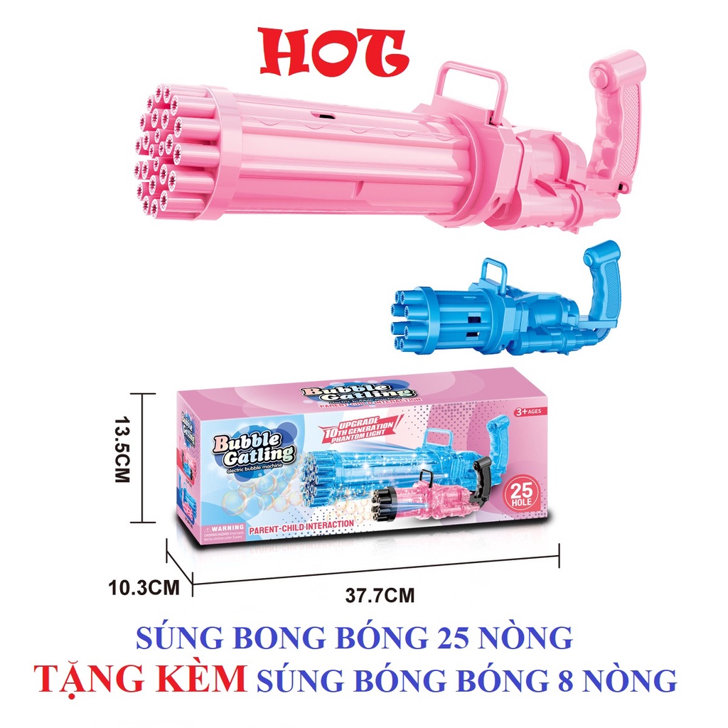 Súng bắn bong bóng, Đồ chơi thổi bong bóng xà phòng 25 nòng tặng kèm súng 8 nòng siêu hot cho trẻ em