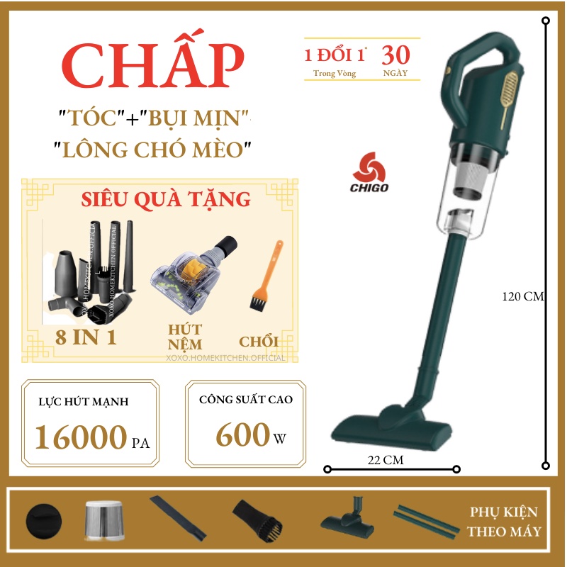 Máy Hút Bụi Cầm Tay Chigo | Máy Hút Bụi Giường Nệm Gia Đình Lông Chó Mèo Thú Cưng Bụi Mịn Chăn Ga Gối Đệm