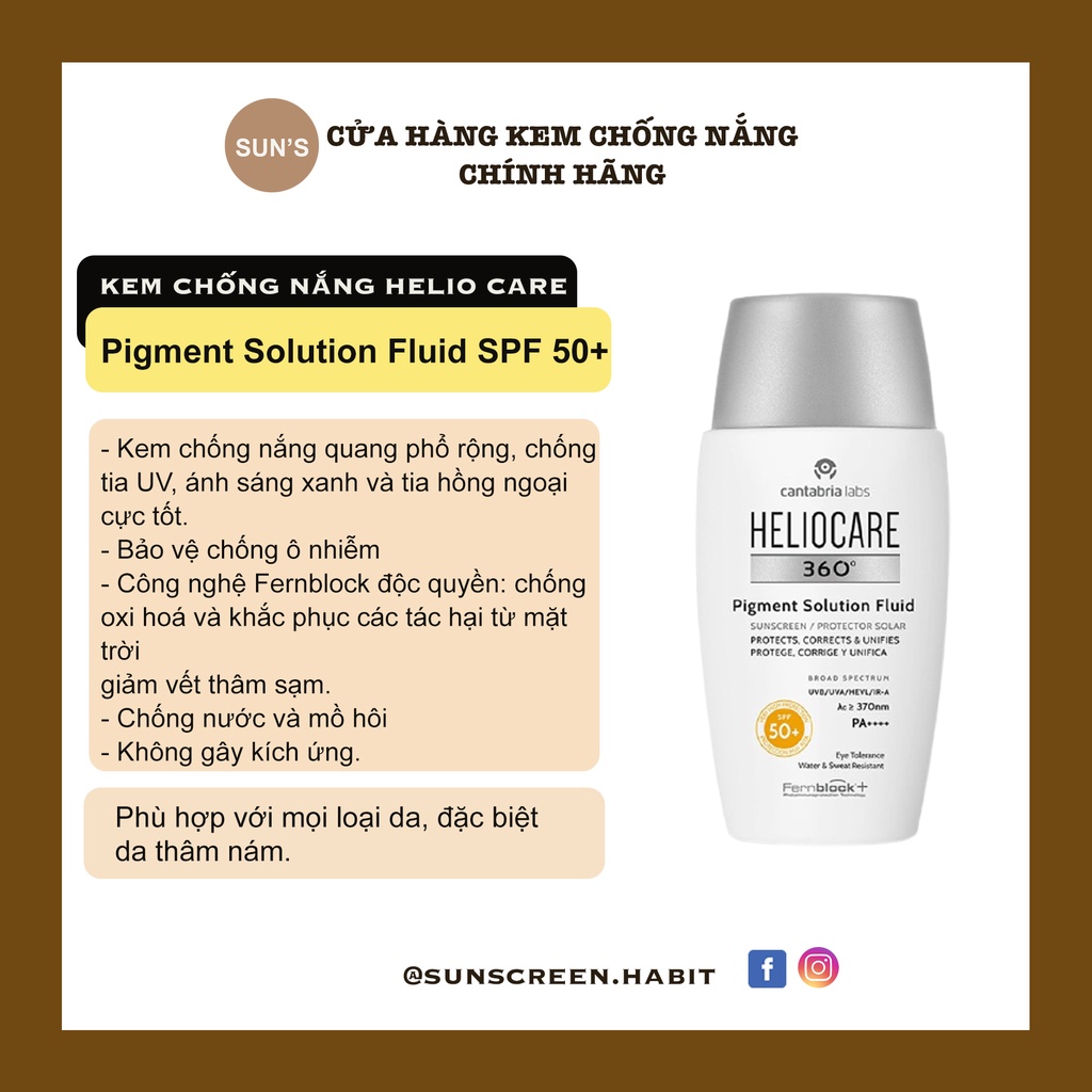 Kem chống nắng cho da treatment Heliocare 360° pigment solution fluid spf 50+