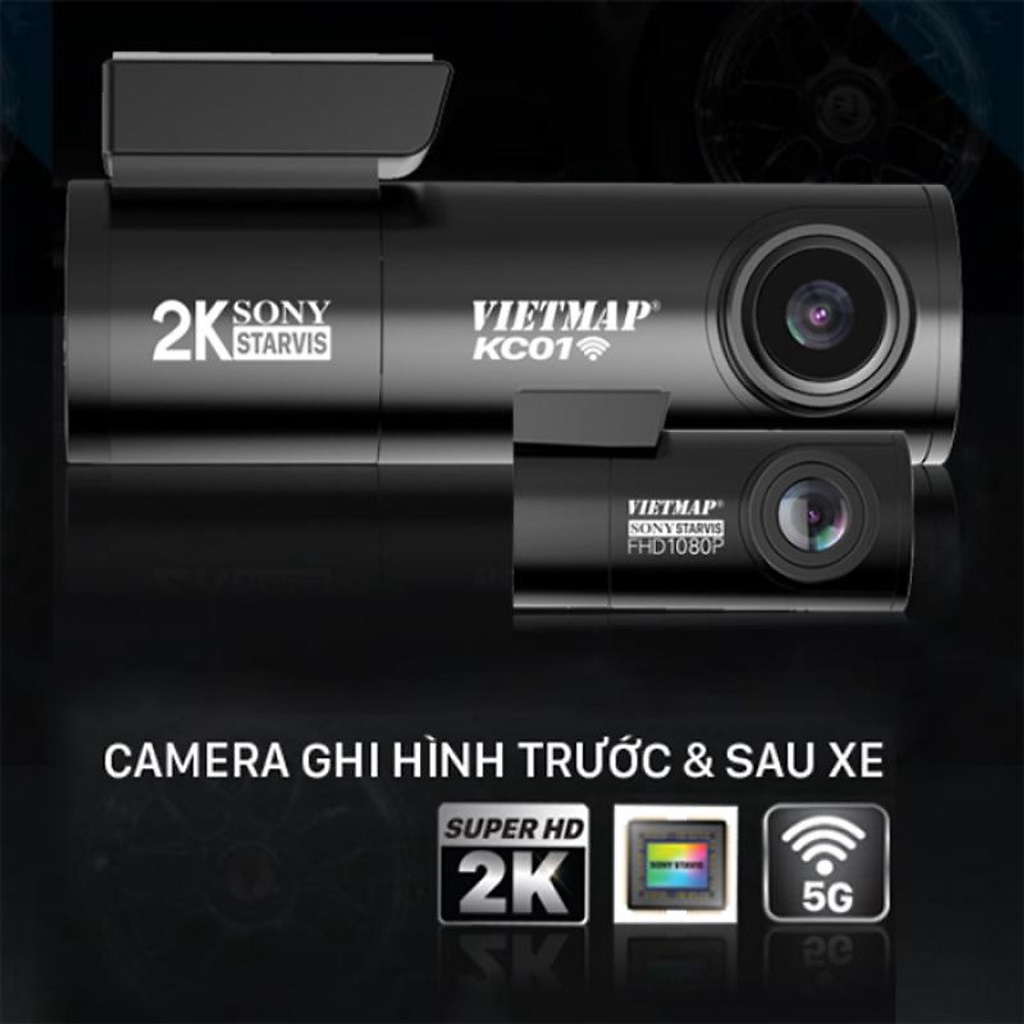 VIETMAP KC01 - Camera Hành Trình Trước và Sau phát WiFi truyền dữ liệu qua Smartphone, cảnh báo giao thông