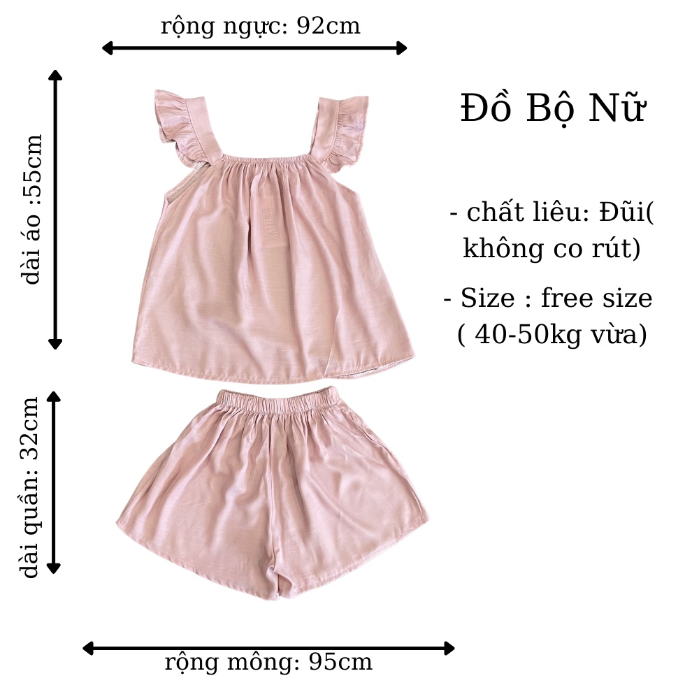 Đồ Bộ Đũi Nữ Mặc Nhà Ngủ Mùa Hè Hai Dây Cánh Tiên Dễ Thương Quần Short PINK BOUTIQUE Cánh Tiên