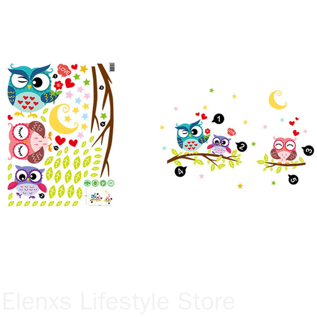 Sticker Dán Tường Họa Tiết Hình Con Cú Và Cái Cây Theo Phong Cách Hoạt Hình Dùng Trang Trí Phòng Trẻ