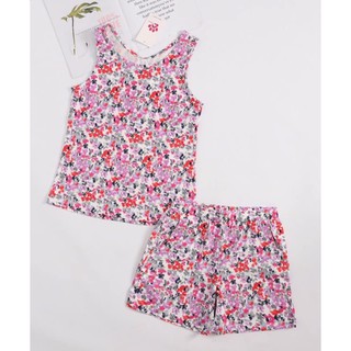 Bộ ba lỗ nữ Pink cotton hoa