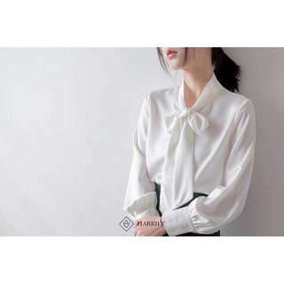 Áo sơ mi nữ trắng cổ nơ Bowtie Harriet