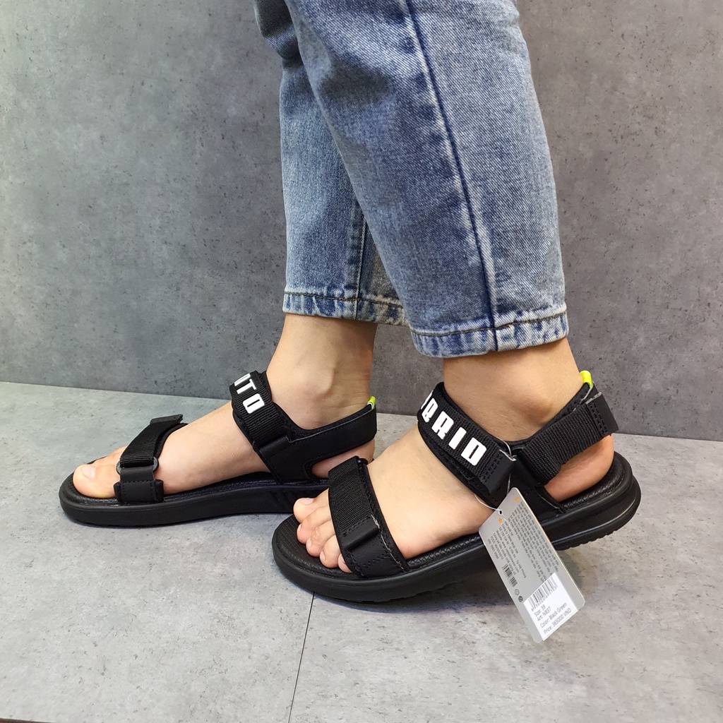 Sandal Vento chính hãng nam nữ SD-NB37 màu đen, Dép quai hậu đế bằng 2 quai dán đi học đi làm