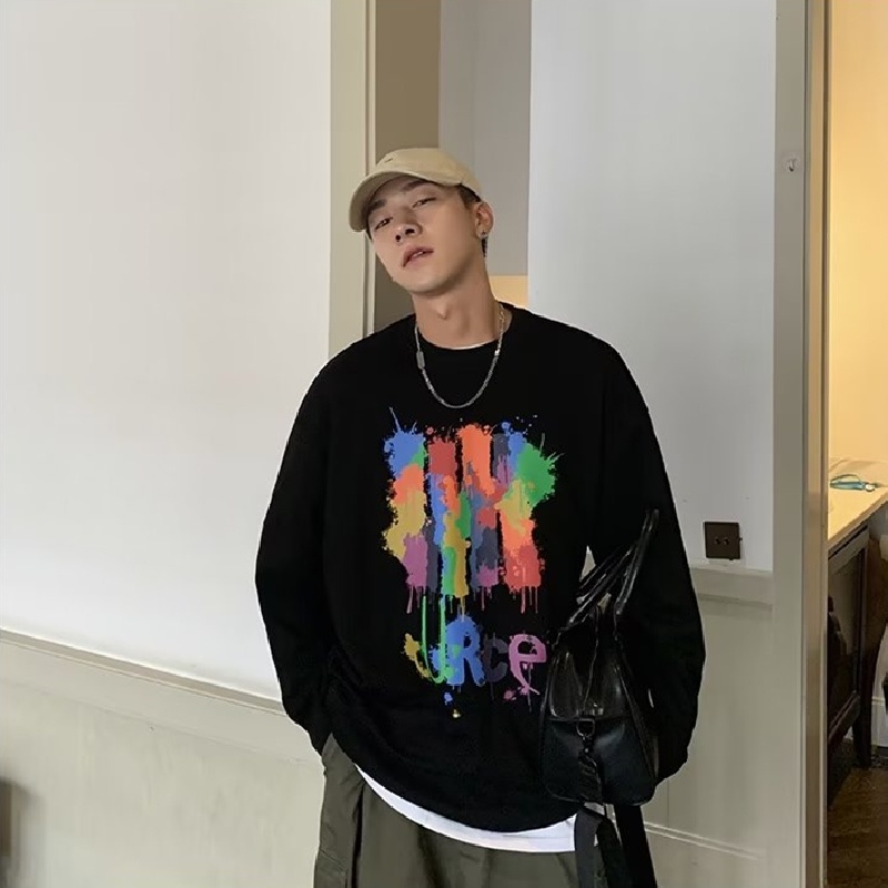 Áo Thun Tay Dài Dáng Rộng In Chữ Phong Cách Hàn Quốc Thời Trang Cho Nam Size M-5XL