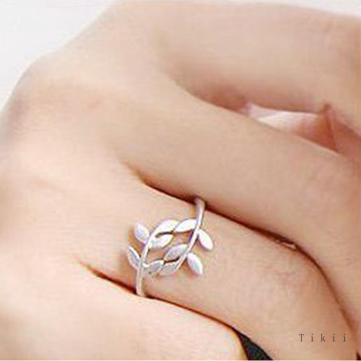 Nhẫn dạng hở hình lá cây olive mạ vàng bạc