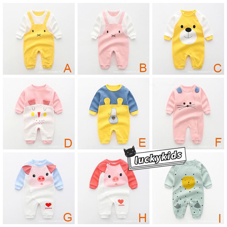 Dễ Thương Bộ Áo Liền Quần Tay Dài Vải Cotton Mềm Thoáng Khí In Hình Động Vật Hoạt Hình Đáng Yêu Cho Bé