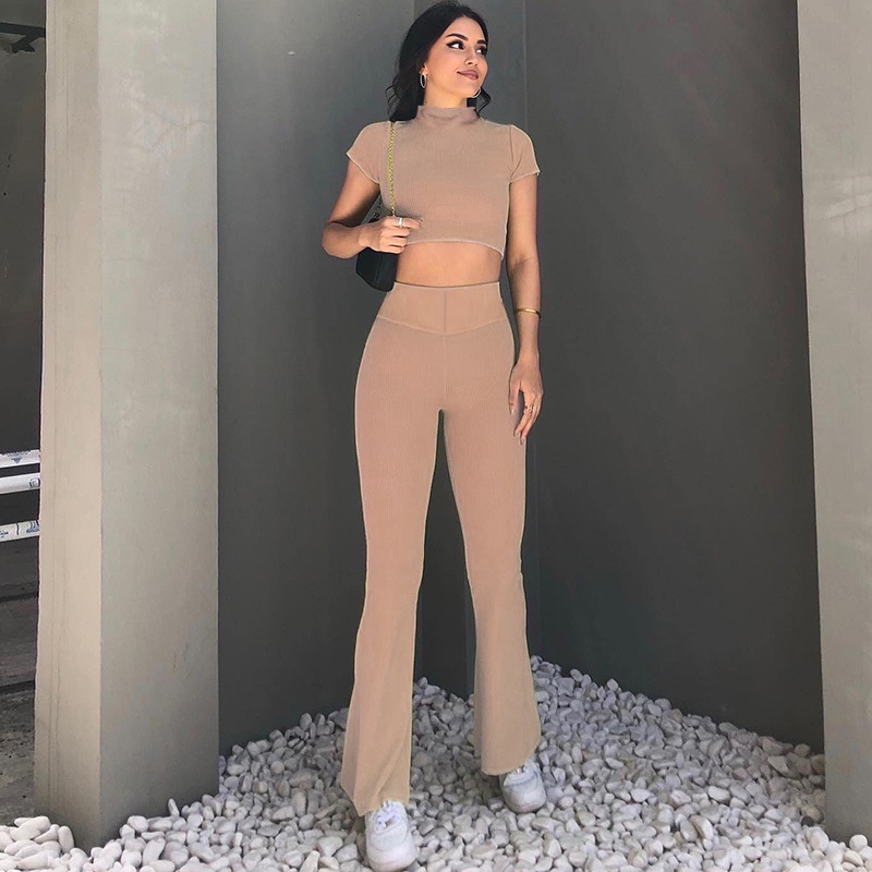 DUNEA Bộ Áo Croptop + Quần Dài Thiết Kế Quyến Rũ Cho Nữ